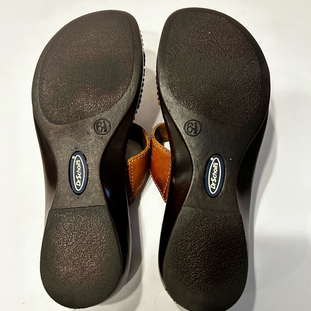 Dr Scholl's Women's Double Air Pillow Sandals Brown Leather Straps Slip on - Picture 6 of 8